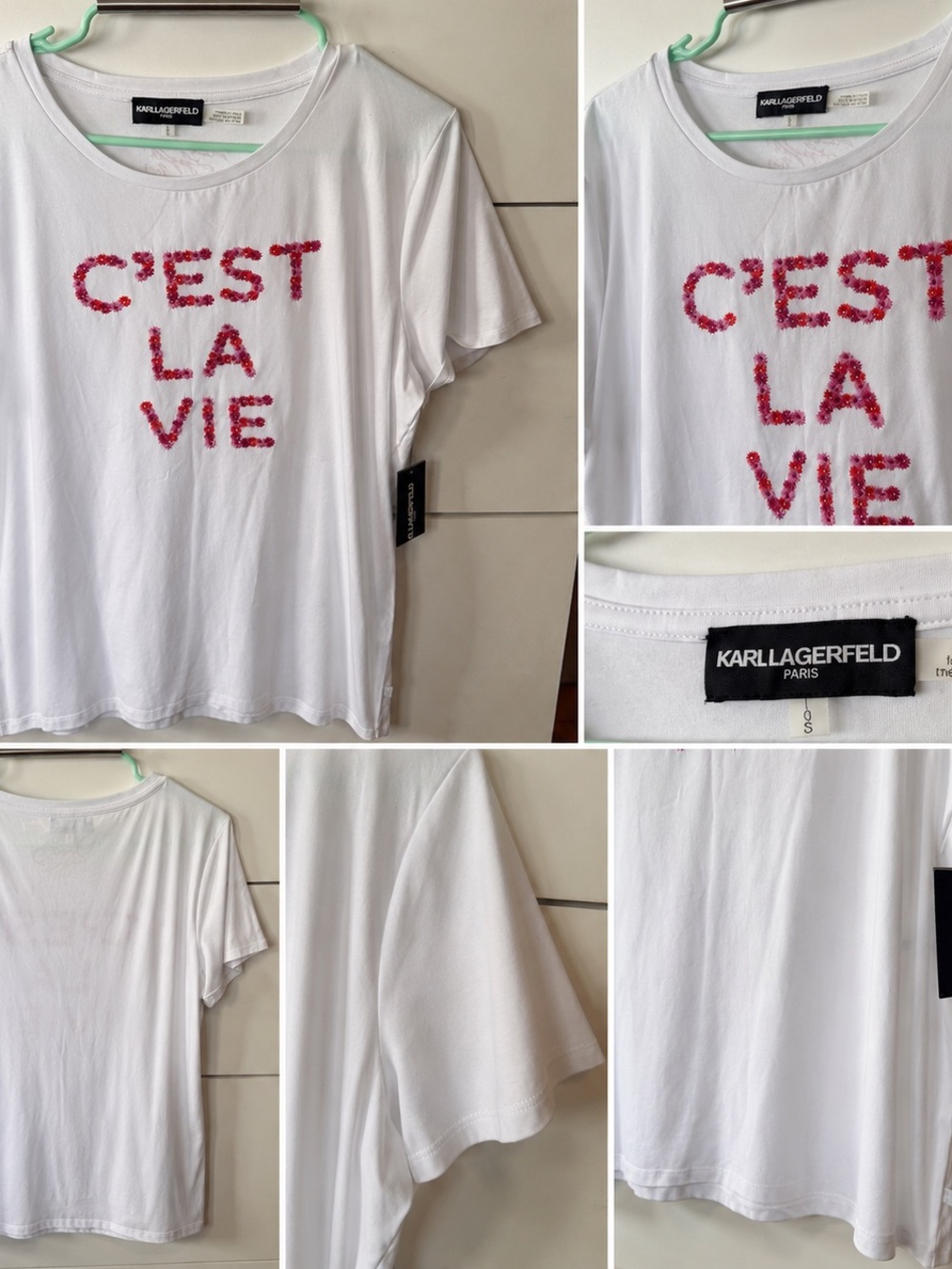 Karl Lagerfeld Kids White Tee with Pink Floral Appliqué "C'EST LA VIE"